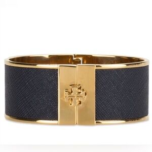 NWT Authentic Luxe Timeless Tory Burch Black Skinny Saffiano Leather Inlay Cuff